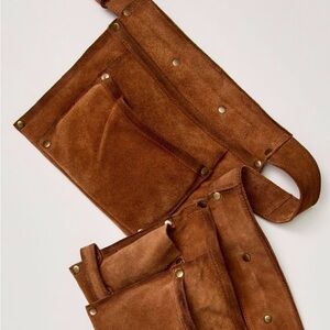 Free People Cognac Brown Suede Crew Cargo Pocket Belt